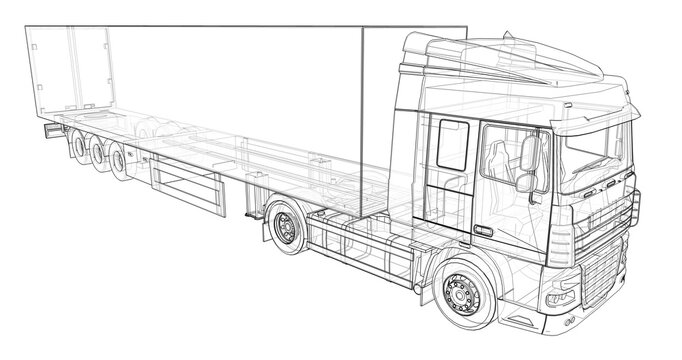 Large truck with a semitrailer. Template for placing graphics. 3d rendering