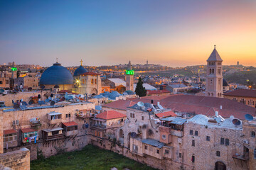 Cityscape image of old town of Jerusalem, Israel at sunrise.