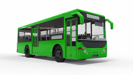 Small urban green bus on a white background. 3d rendering