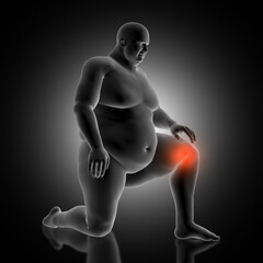 3D render of a medical background with overweight male figure holding his knee in pain