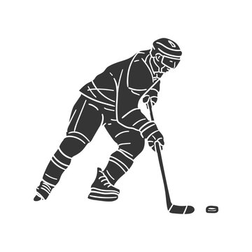Ice Hockey Player Icon Silhouette Illustration. Sports Vector Graphic Pictogram Symbol Clip Art. Doodle Sketch Black Sign.