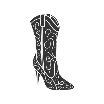 Cowgirl Boot Icon Silhouette Illustration. Footwear Cowboy Girl Vector Graphic Pictogram Symbol Clip Art. Doodle Sketch Black Sign.