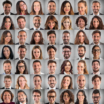Collage of smiling faces of men and women