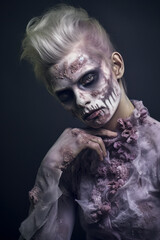 Zombie fashion, woman dressed in haute couture manner 