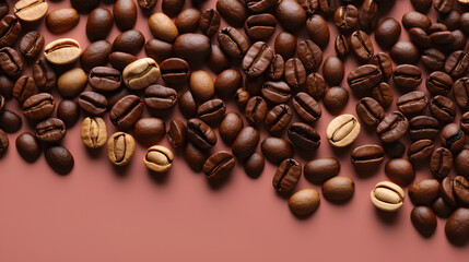 Obraz premium Flat lay of coffee beans. IA generative.