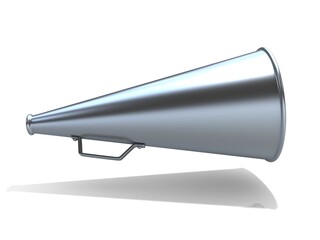 Retro - old style megaphone, isolated on white background. 3D render, left view.