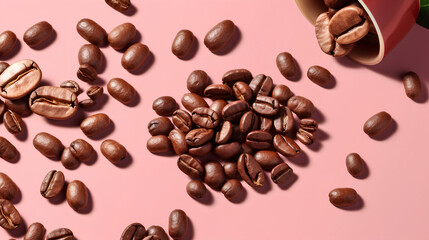 Naklejka premium Flat lay of coffee beans. IA generative.