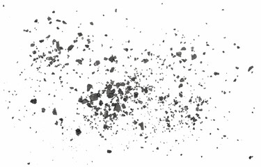 Black coal dust with effect fragments explosion isolated on white background and texture, clipping...