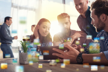 Businessperson in a modern office connected on internet network. concept of partnership and teamwork