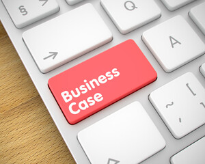 Fototapeta premium Business Concept. Red Keypad on the Metallic Keyboard. Modern Laptop Keyboard Button Showing the Inscription Business Case. Message on Keyboard Red Keypad. 3D Render.