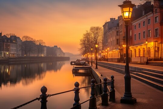 waterfront of the river uzh with lanterns