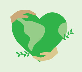 Environment day, ecology, tree, forest. Earth, heart, love. Save planet, nature, amazon. Vector illustration, icon