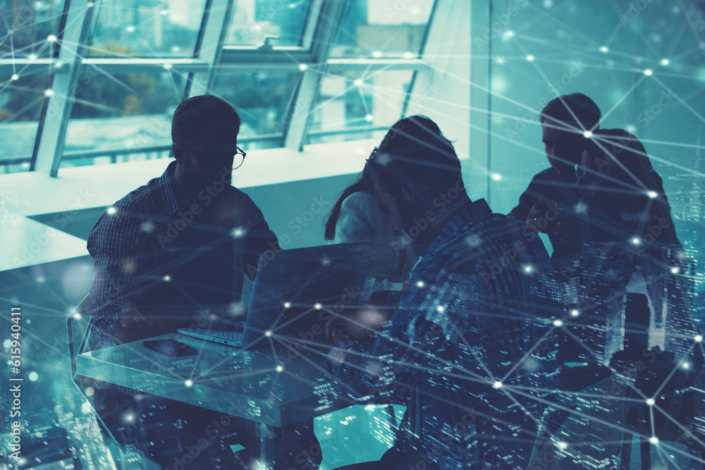 Aufkleber business people work together in office with network connection effect. concept of teamwork and part