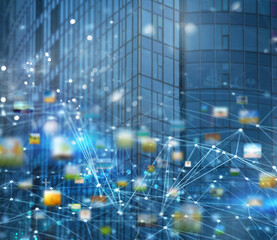 Futuristic abstract internet connection network background with motion effects