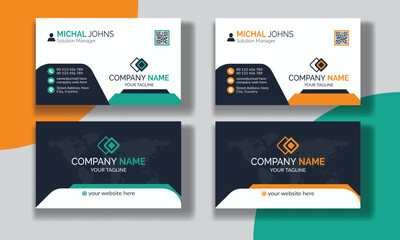 Creative modern clean corporate double-side business card template, personal visiting card, vector illustration, professional simple identity blue, red white and black elegant visiting card.