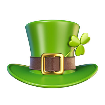 Green St. Patrick's Day hat with clover Front view 3D render illustration isolated on white background