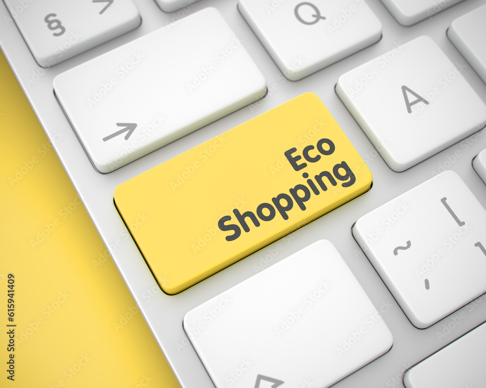 Poster aluminum keyboard button showing the inscriptioneco shopping. message on keyboard yellow key. close-