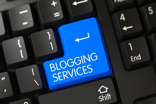 Blue Blogging Services Key on Keyboard. 3D Render.