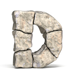 Stone font letter D 3D render illustration isolated on white background