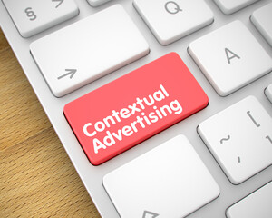 Fototapeta premium Business Concept with Slim Aluminum Enter Red Keypad on the Keyboard: Contextual Advertising. Message on Keyboard Enter Keypad, for Contextual Advertising Concept. 3D Illustration.