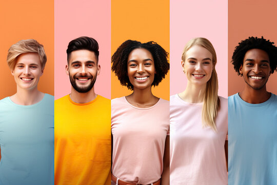 group of people in front of a colored background ai generated