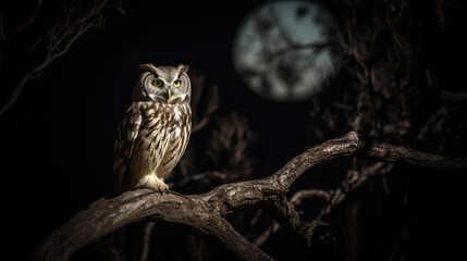 owl on a tree at night ai generated