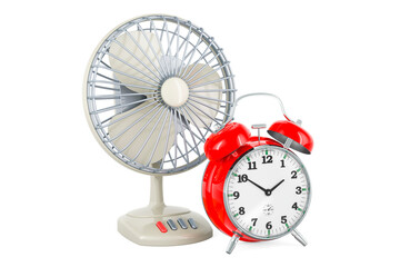 Table fan with alarm clock, 3D rendering