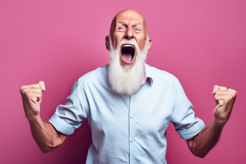 happy old man with a scream of joy