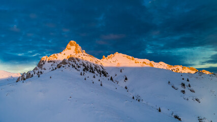 mountain top in winter. Ciucas Mountains Romania.