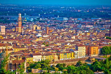 Obraz premium City of Verona old center and Adige river aerial panoramic view, Veneto region of Italy
