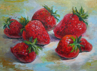 Strawberries, still-life, original oil painting on canvas