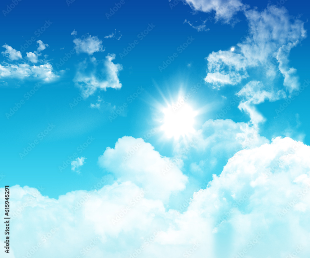 Wall mural 3d render of a blue sky with fluffy white clouds