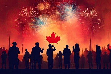 Illustration of Canada Day, celebrating day of Canada, Canadian flag. Generative AI