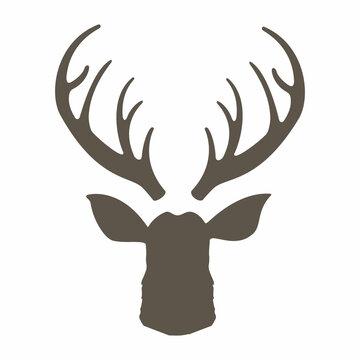 Reindeer with horns illustration. Deer hipster icon. Head deer silhouetted. Hand drawn stylized element design.