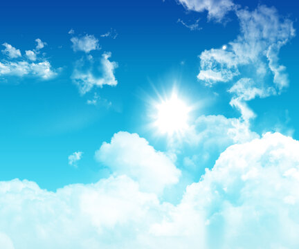 3D render of a blue sky with fluffy white clouds