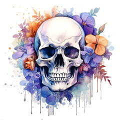 funny skull in watercolor design islolated against transparent background