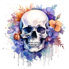 Deurstickers Aquarel doodshoofd funny skull in watercolor design islolated against transparent background