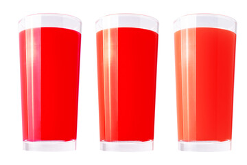 Isolated drinks. Collection of glasses with fresh organic vegetable and fruit juices isolated on...