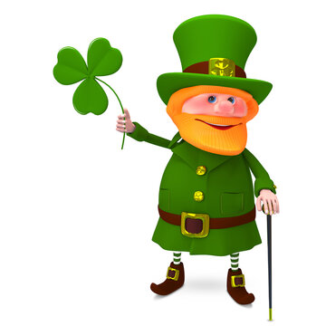 3D Illustration of Saint Patrick with Clover on a White Background