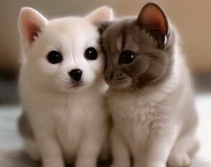 Fototapeta na wymiar white cat and kitten 