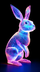 Rabbit statue, holographic, interior design.
