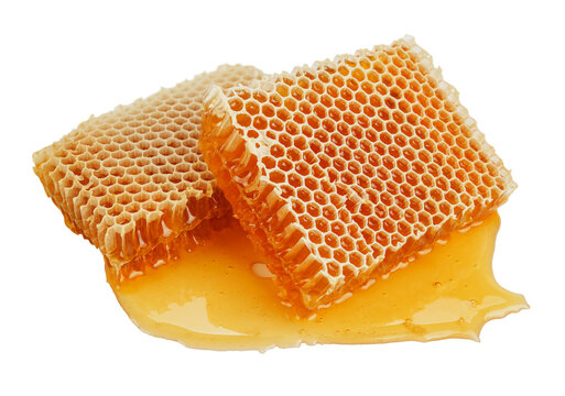 fresh golden honeycomb isolated on white background