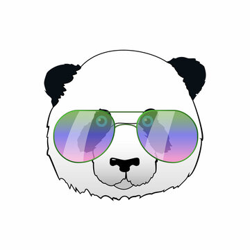 Hand drawn panda in sun glasses. Hipster panda bear illustration. Portrait with mirror sunglasses. Cool funny print for t-shirt or card.