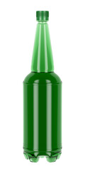 Green plastic bottle for beer, soda or other beverages isolated on white background