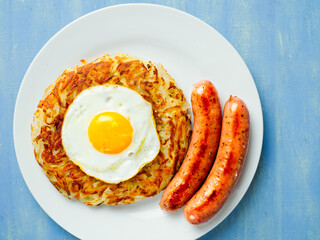 close up of rustic golden swiss rosti potato