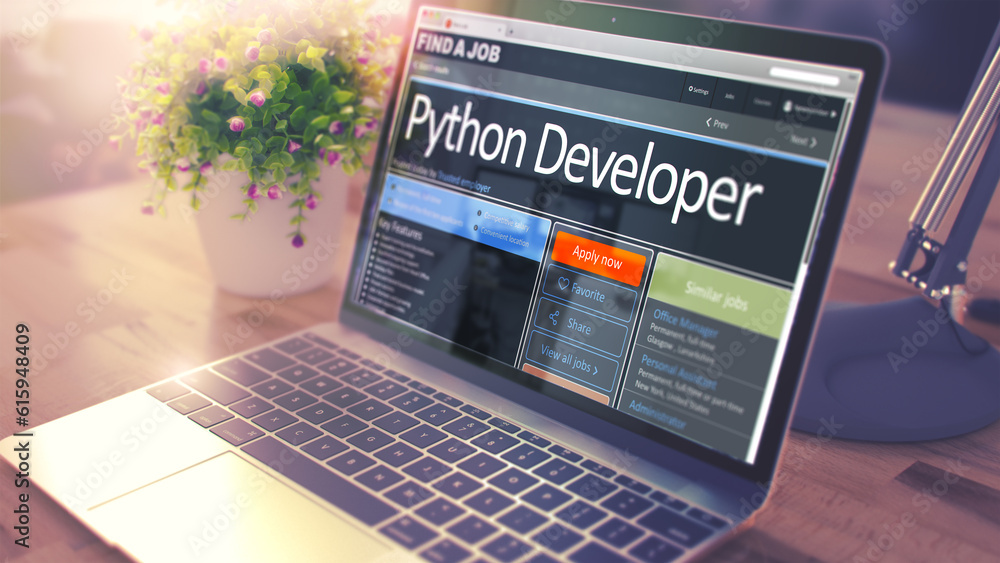 Aufkleber python developer - job find concept. 3d illustration.