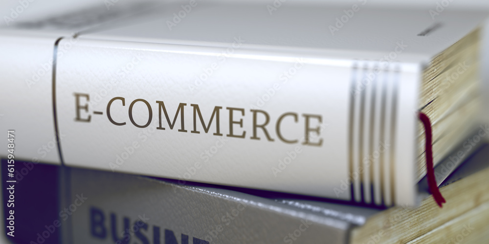 Poster e-commerce concept. book title. e-commerce concept on book title. e-commerce - leather-bound book in