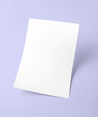 The white blank document paper template with purple background
