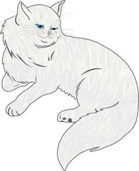 long haired white cartoon cat with blue eyes isolated