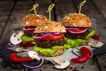 Veggie mushroom and lentil burgers